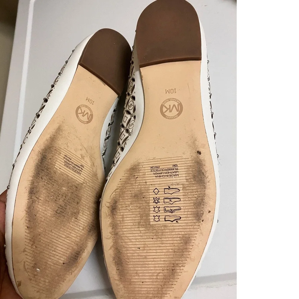 Michael‎ Kors Womens White Leather Laser Cut Studded Ballet Flats 10M PW13K